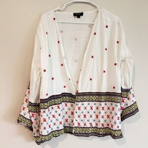 Anthropologie RD Koko Open Front Top Sz L Hippie Boho Beaded Embroidered FLAW